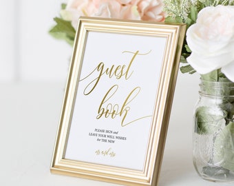 Gold Guest Book Sign, Modern and Minimalist, Editable Text #0035