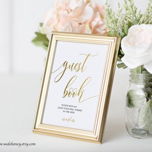 Gold Guest Book Sign, Modern and Minimalist, Editable Text #0035