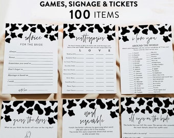 Cow Print Bridal Shower Games Package, Cow Party Shower Games, Edit Text with Corjl #037