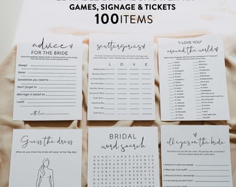 Minimalist Bridal Shower Games Bundle, 100 Editable Games, Personalize Name and Questions, Modern Game Printable, Corjl #115