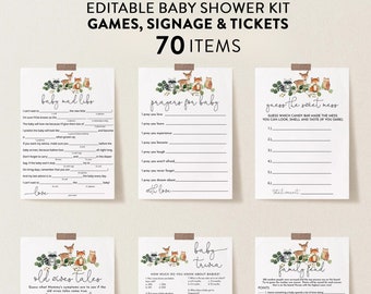 Woodland Baby Shower Games Bundle, Woodland Forest, Editable Games, Corjl  #016