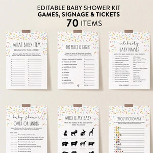 Editable Baby Sprinkle Games, 70 Items, Activity Baby Shower Game Set, Edit Text wit  Corjl #0078