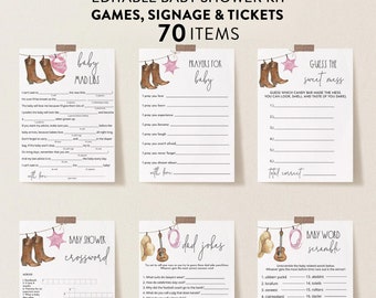 Western  Girl Baby Shower Games, Country Cowgirl Theme, Edit Text wit  Corjl #081