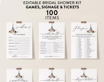 Paris Bridal Shower Game Bundle, Parisian Theme Party Shower Games, Editable Text with Corjl #27