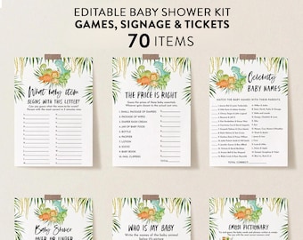 Dinosaur Baby Shower Games, Dino Baby Shower Games Bundle, Wild Animals, Corjl Template #55