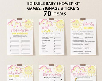 Girl Sunshine Baby Shower Games Package, Pink Sunshine Baby Shower, Editable Games with Corjl #34