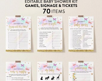 Butterfly Baby Shower Games Bundle, Butterfly Themed, Whimsical Butterfly, Activity Shower, Editable Games with Corjl #57