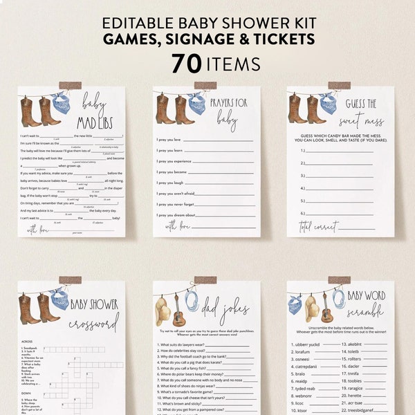Western Cowboy Baby Shower Games, Country Cowboy Theme, Edit Text wit  Corjl  #038