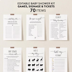 Modern Baby Shower Games Bundle, Minimalist Packpage Games for Baby,  Editable Games with Corjl #073