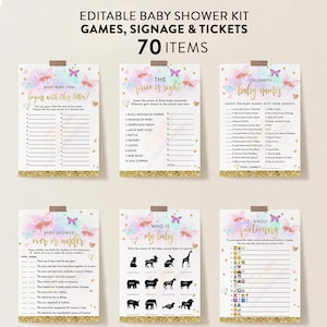 Butterfly Baby Shower Games Bundle, Butterfly Themed, Whimsical Butterfly, Activity Shower, Editable Games with Corjl #57