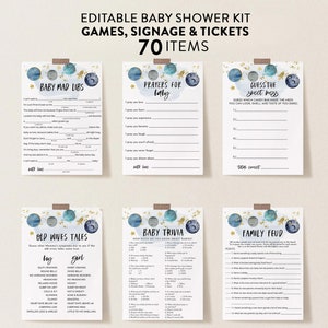 Editable Space Baby Shower Games Bundle, Outer Space Planets Game Boy,  Corjl Template #77