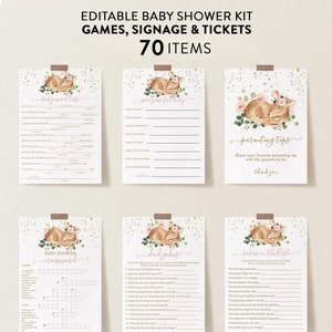 Deer Girl Baby Shower Games Bundle, Personalize Questions, Editable Games with Corjl #73