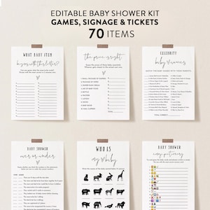 Minimalist Baby Shower Games Bundle, Modern Package for Baby, Baby Shower Activities, Editable Games with Corjl #191