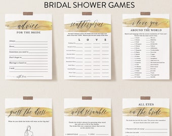 Gold Bridal Shower Game Bundle, Gold Swash, 36 Games, Editable Party Shower Games, Edit Text with Corjl