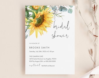 Rustic Sunflower Bridal Shower Invitation,  Sunflowers Greenery Couples Shower Invite, Edit with Corjl #83