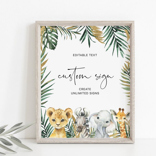 Editable Safari Sign Jungle Baby Shower, Animals Party, Wild One Birthday Decorations, Instant Download #023