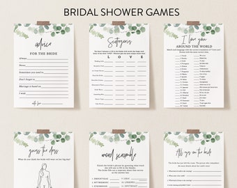 Greenery Foliage Bridal Games Bundle, 36 Games, Eucalyptus Wedding Shower Games, Customize Bundle, Name and Questions, Edit with Corjl #321