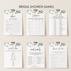 Greenery Foliage Bridal Games Bundle, 36 Games, Eucalyptus Wedding Shower Games, Customize Bundle, Name and Questions, Edit with Corjl #321