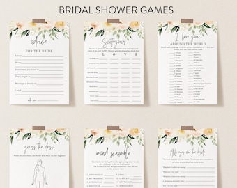 Peach Floral Bridal Games, 36 Games, Bridal Shower Game Bundle, Customize Name and Questions, Editable Games with Corjl #BLS049