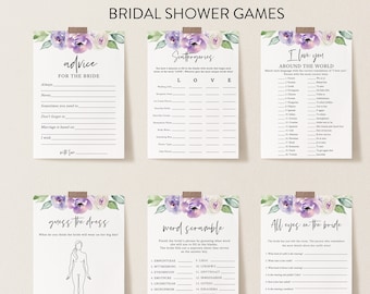 Lavender Bridal Shower Game Bundle, 36 Games, Personalize Name and Questions, Boho Purple Floral Games Printable, Editable Corjl #085