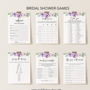 Lavender Bridal Shower Game Bundle, 36 Games, Personalize Name and Questions, Boho Purple Floral Games Printable, Editable Corjl #085