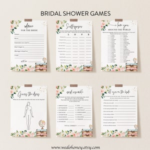 Travel Bridal Shower Games Package, Traveling from Miss to Mrs, Personalize Name and Questions, Editable Games with Corjl #0087