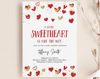 Editable Sweetheart Baby Shower Invitation Valentine Heart Baby Shower Template #02