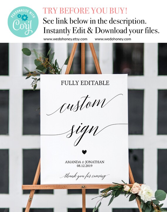 Custom Wedding Welcome Sign Template 18X24'', 20x30", 24x36, Fully Editable Modern Calligraphy, Any Color, Edit on Corjl, #090_10 Il_570xn