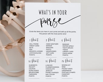 What's in Your Purse Game Printable Bridal Shower Game, Minimalist Bridal Party Games, Instant Download 34B