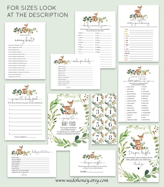 Woodland Baby Shower Games Bundle Woodland Forest Editable