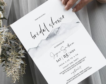 Mountain Bridal Shower Invitation, Rustic Wedding Mountains, Editable Text with Corjl #071