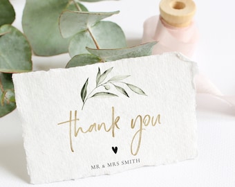 Gold Greenery Thank You Card, Folded, Folded Note Card, Editable Text with Corjl #201
