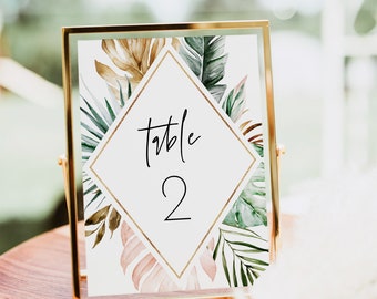 Tropical Table Numbers, Table Numbers Template, Tropical Blush, Editable Text with Corjl #0076