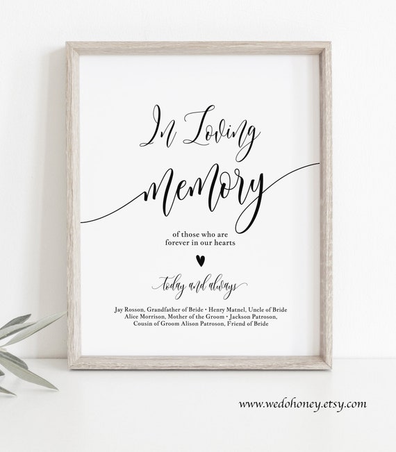 In Loving Memory Wedding Sign Printable Simple And Modern Etsy