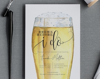 Brews Before I Do Invitation, Engagement Party Beer, Personalize Editable Invite, Rehearsal Dinner, 5x7 & 4x6