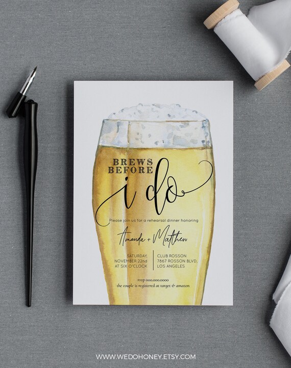 Brews Before I Do Invitation, Engagement Party Beer, Personalize Editable Invite, Rehearsal Dinner, 5x7 & 4x6 Il_570xn