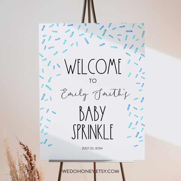 Blue Sprinkle Welcome Sign Template, Boy Baby Shower, Confetti Sprinkles Poster Sign, Edit Text with Corjl #69C