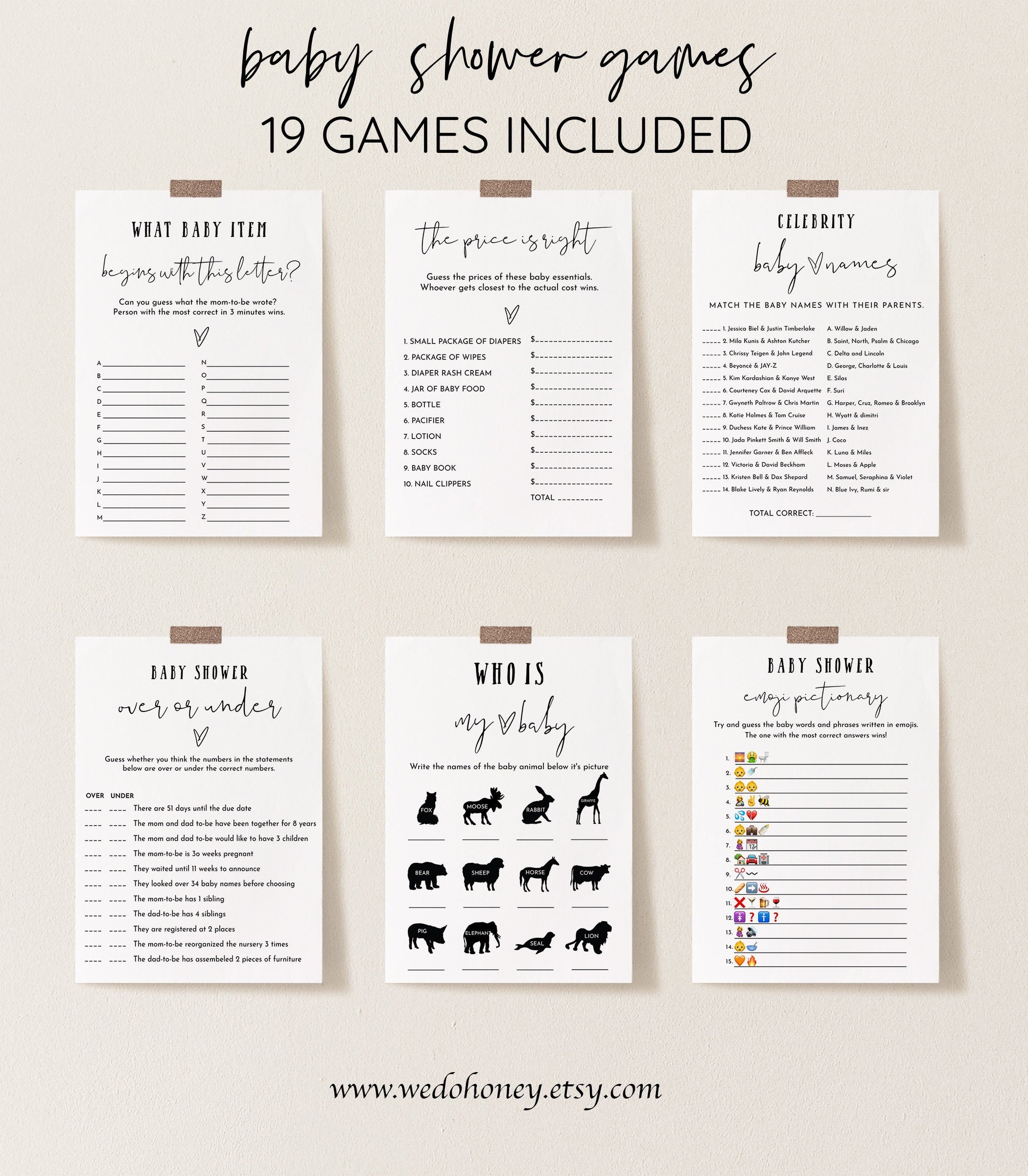 Minimalist Baby Shower Games Bundle Package for Baby Etsy