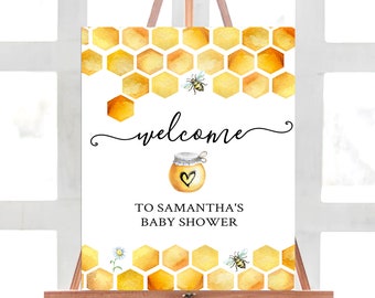 Editable Bee Baby Shower Welcome Sign, Yellow Baby Shower Digital Printable, Instant Download Template Corjl #024