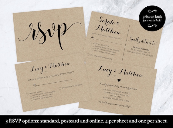 Wedding Rsvp Postcard Rsvp Cards Rsvp Online Print On Kraft