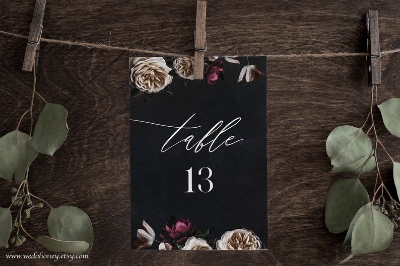 Números de mesa de boda imprimibles, florales cambiantes, flores reales, descarga instantánea de bricolaje, editable con Corjl WDH045 imagen 1
