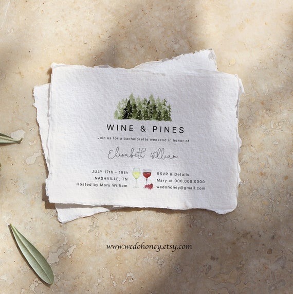 Bachelorette Weekend Invitation, Wine and Pines, Glamping, Cabin, Mountain Retreat, Editable Text with Corjl #014 Il_570xn