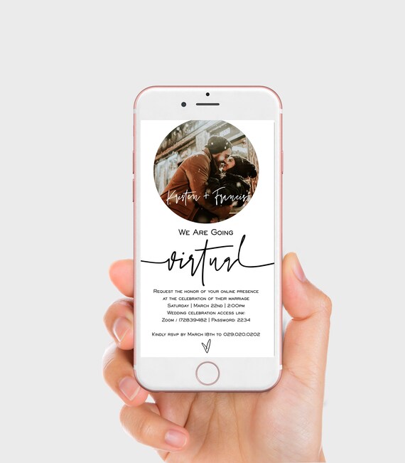 Photo Virtual Wedding Invitation Template, Electronic Wedding Evite Invite, Text Message, Edit with Corjl #073 Il_570xn