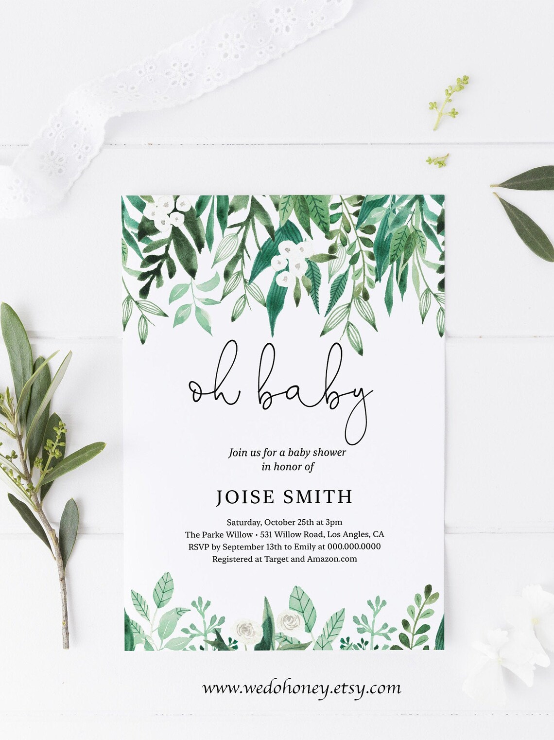 Botanical Baby Shower Invitation Greenery Baby Invite Etsy