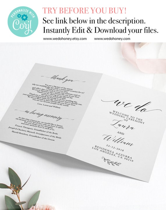 Folded Programs, Modern Calligraphy Program, Fully Editable Text, Catholic Program, Instant Download, Edit prior purchase Il_570xn
