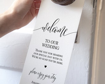 Door Hanger Wedding Sign Template, Double Sided Shhh Do Not Disturb & Welcome Door, Editable Text #0033_18