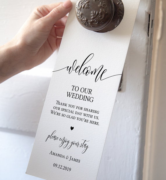 Door Hanger Wedding Sign Template, Double Sided Shhh Do Not Disturb & Welcome Door, Editable Text #0033_18 Il_570xn
