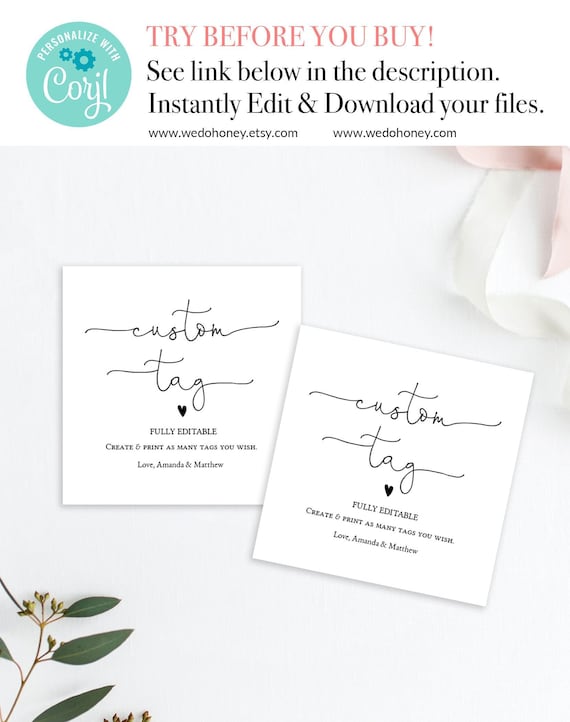 Custom Thank You Favor Tags, 2x2" Square, Calligraphy Thank You Tag Printable, Personalized Wedding Favors Thank You Tags #089 Il_570xn