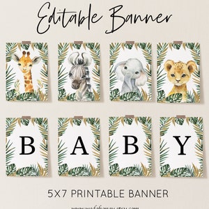 Safari Banner Baby Shower, Animals Jungle Baby Shower Banner, Editable Text with Corjl #023