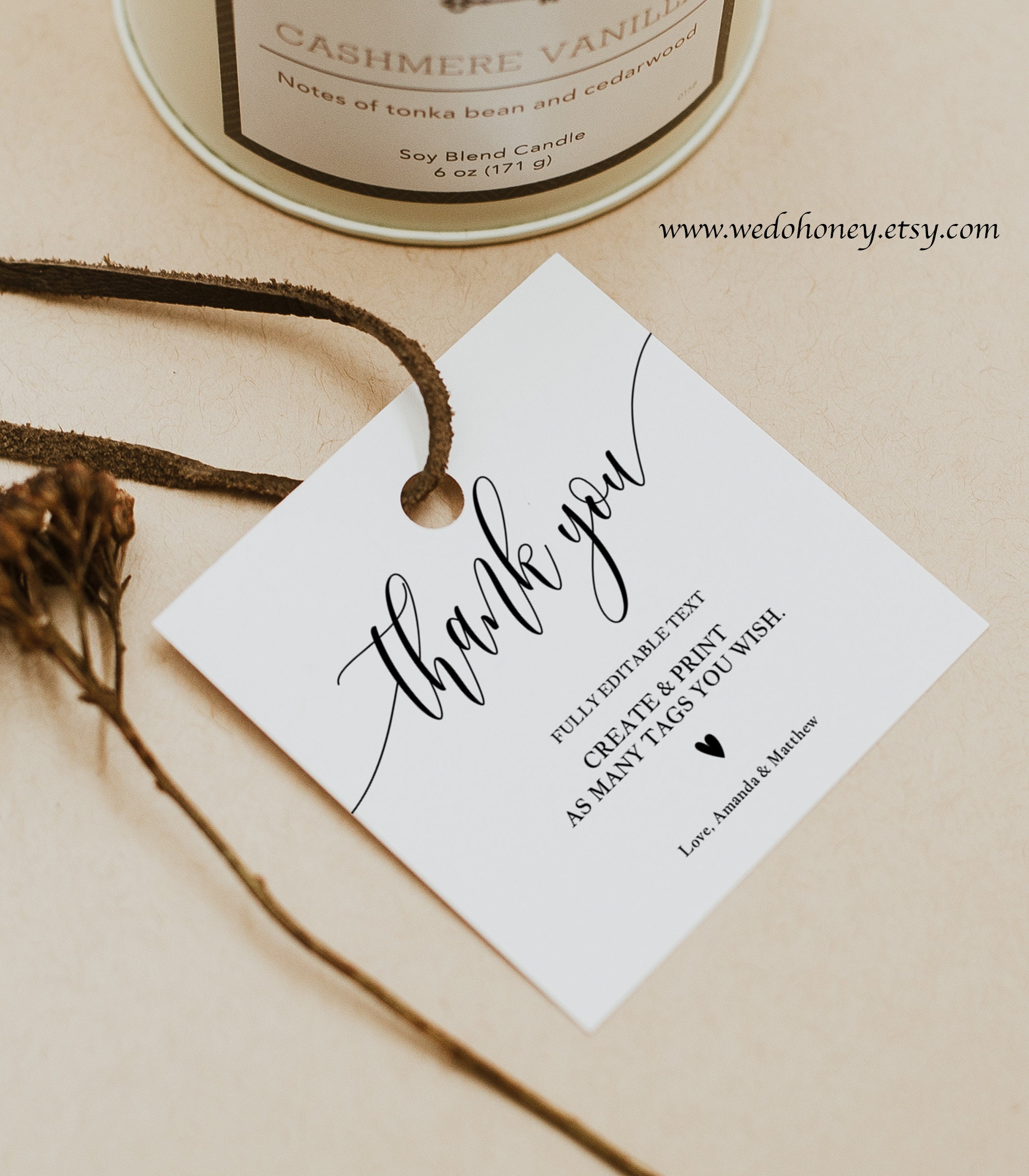 Editable Thank You Tags, Personalized Wedding Favors, Square 2x2 and  2.5x2.5''template 0033 